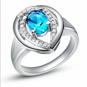 Silver and blue zircon ring size 8